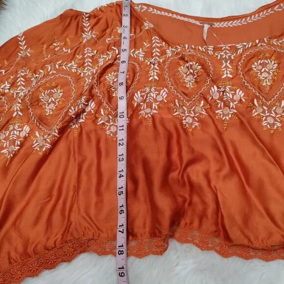 Free People Summer Boho Embroidered Batwing Tangerine Kimono Top Women's XS NWT - Picture 15 of 16